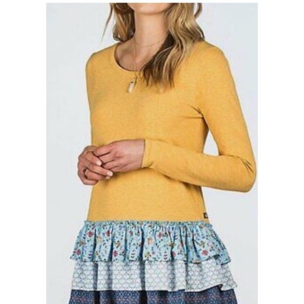 NWT Matilda Jane Top Womens Extra Small Yellow Long Sleeve Peplum Autumn Fall
